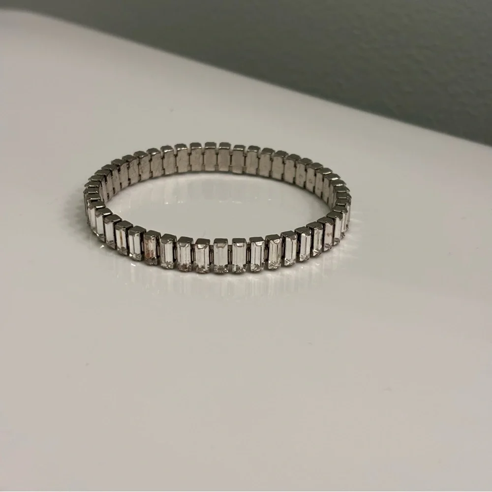 Touchstone Crystal Luxe Silver Night Stretch Bracelet Baguette Crystal - Picture 7 of 10